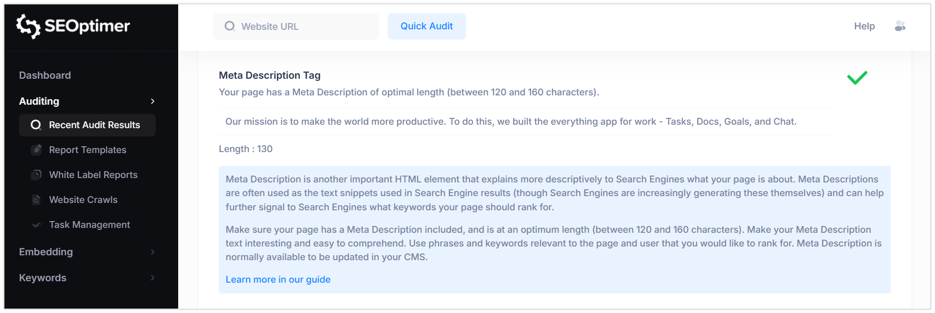 Meta Description tag check